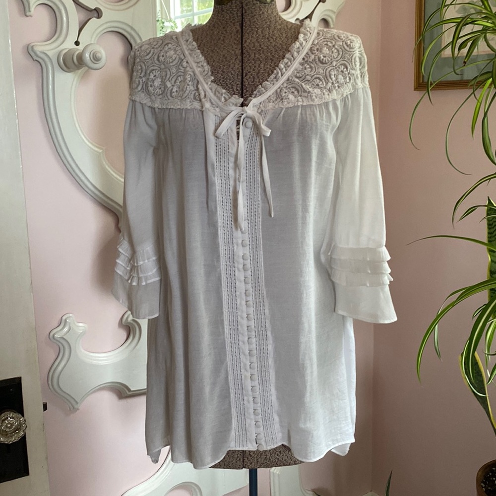 Free People Peasant White Tunic Button Top XS